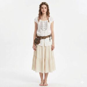 Women’s Medieval Cotton Silk Peasant Blouse White Boho Renaissance Top | Size 8